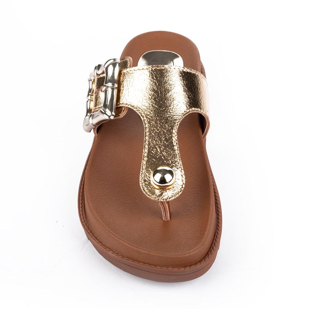 Chinelo Tanara Em Couro Flatform Metalizado T8762 Dourado 6