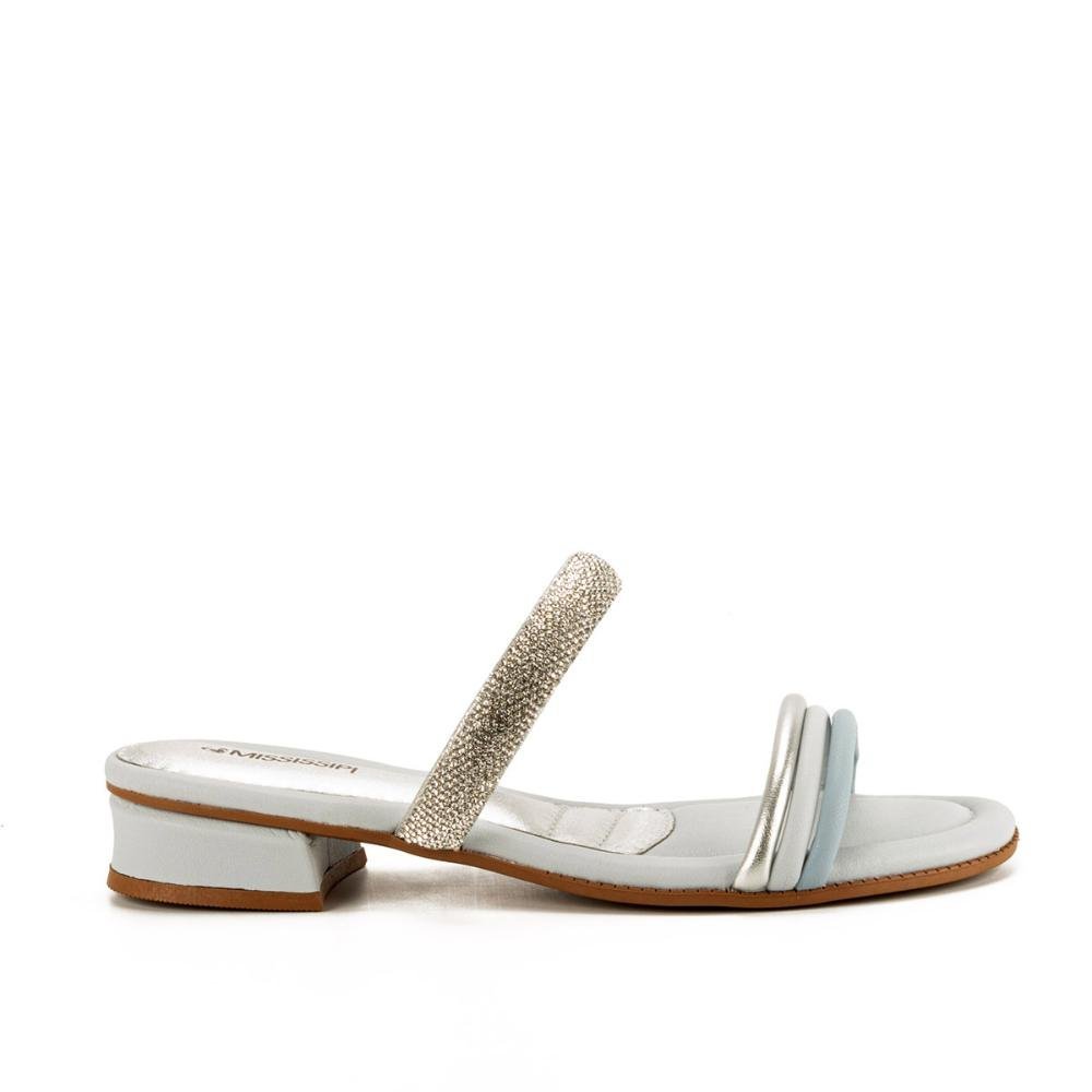 Tamanco Mississipi de Salto Baixo Claro Com Brilhos Feminino MB421