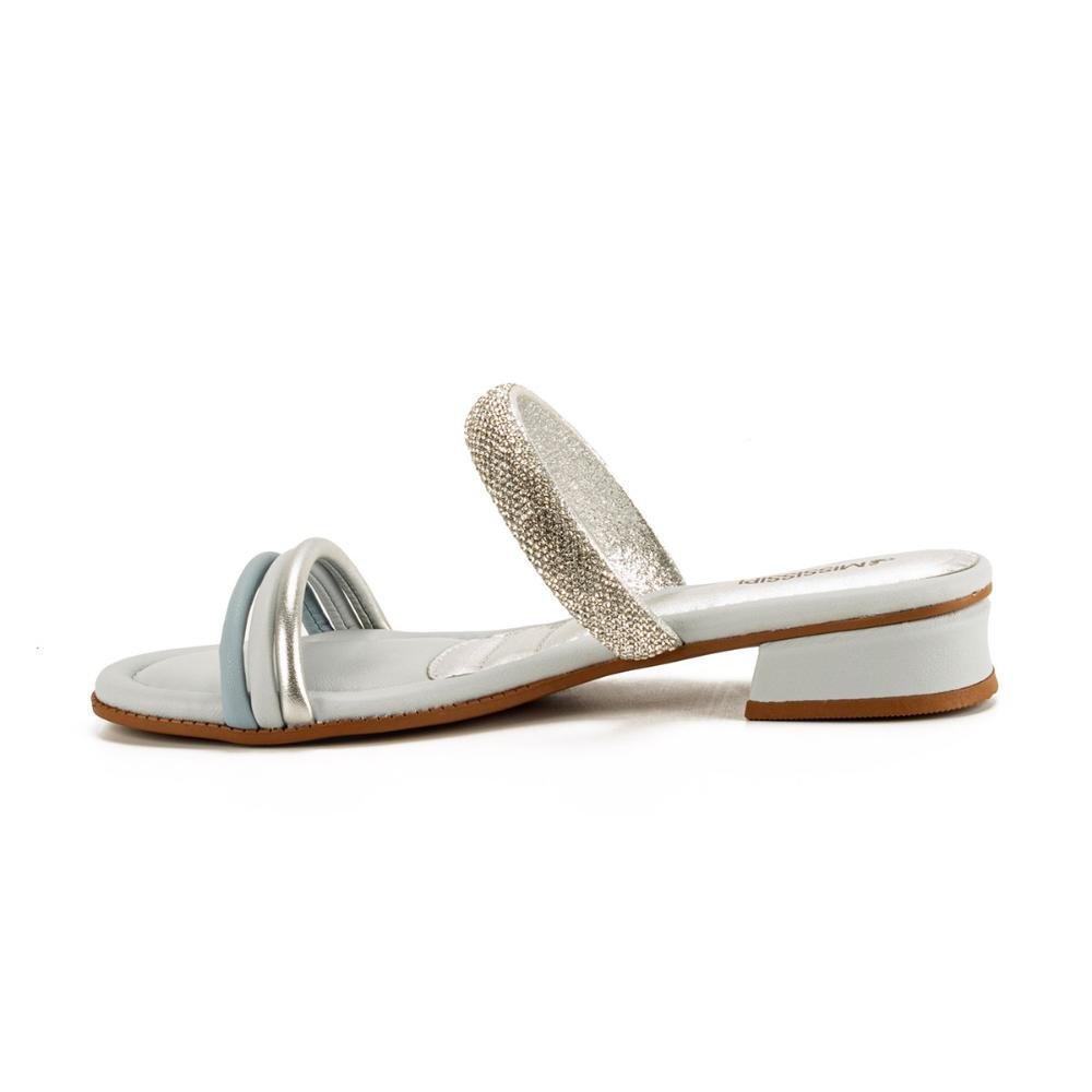 Tamanco Mississipi de Salto Baixo Claro Com Brilhos Feminino MB421 Azul Claro/Branco 3