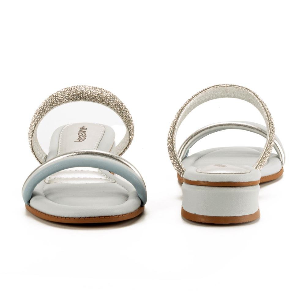 Tamanco Mississipi de Salto Baixo Claro Com Brilhos Feminino MB421 Azul Claro/Branco 4