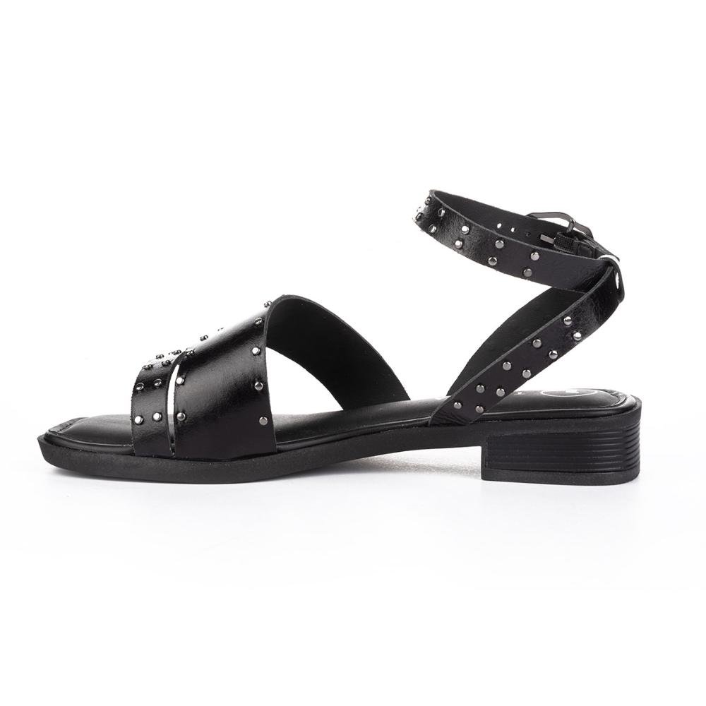 Sandália Tanara Em Couro de Salto Baixo T8693 Preto 3