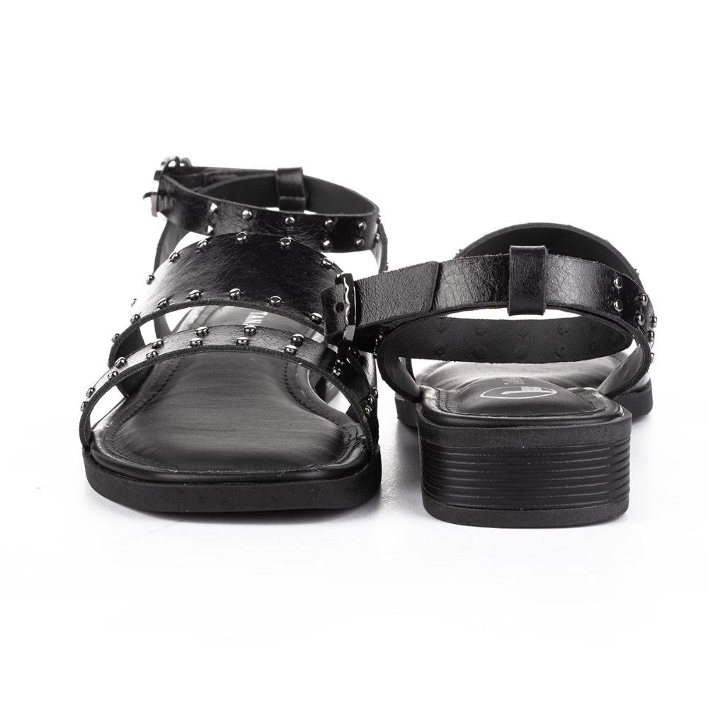 Sandália Tanara Em Couro de Salto Baixo T8693 Preto 4