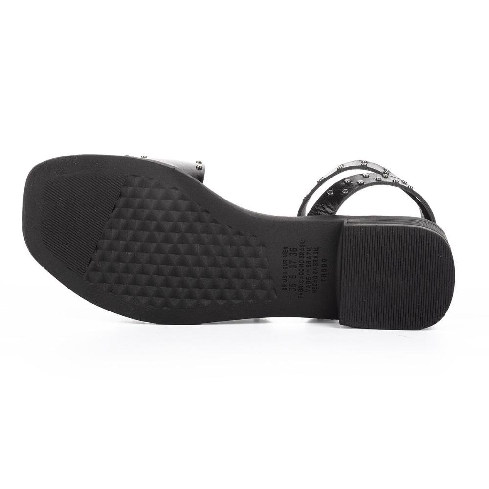 Sandália Tanara Em Couro de Salto Baixo T8693 Preto 5