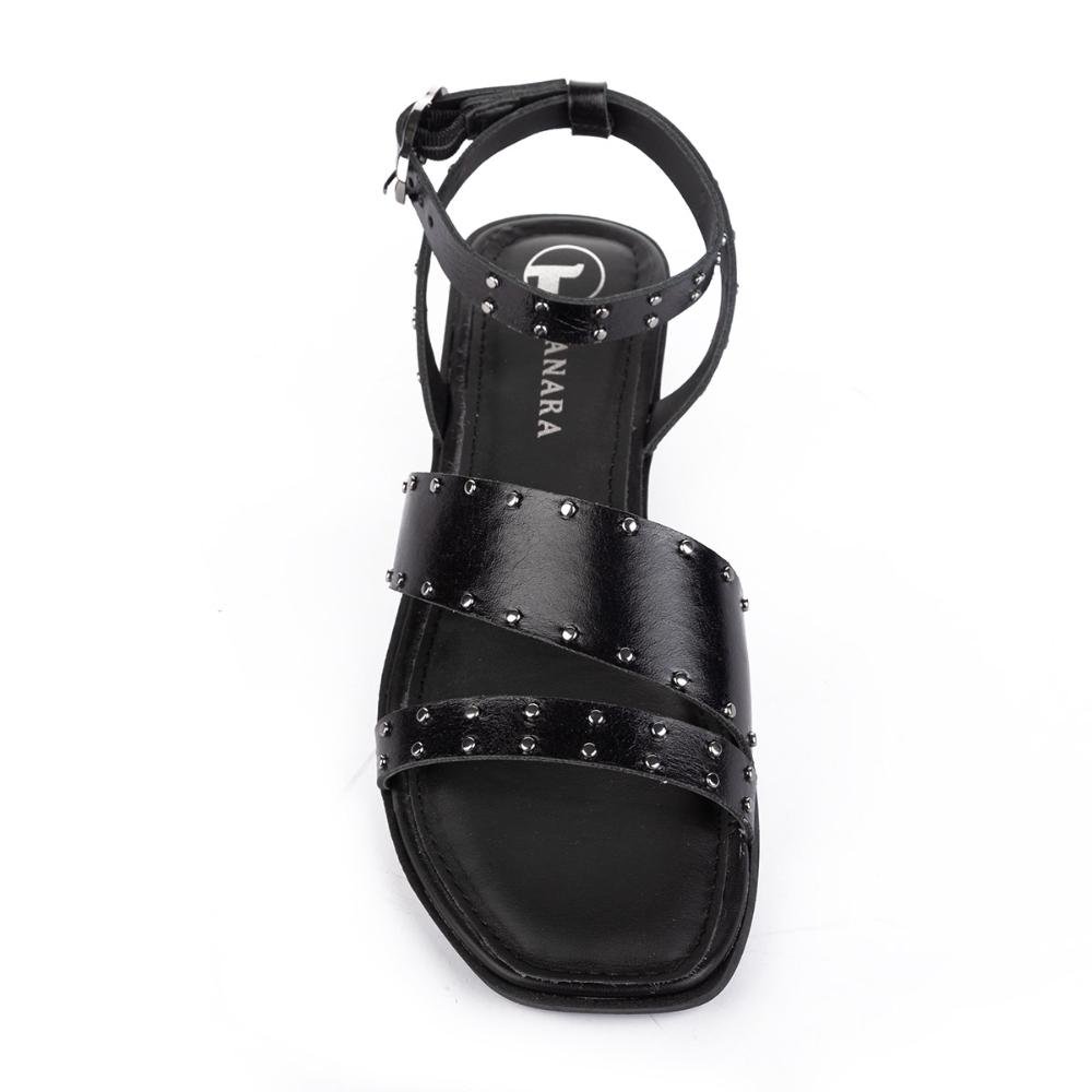 Sandália Tanara Em Couro de Salto Baixo T8693 Preto 6