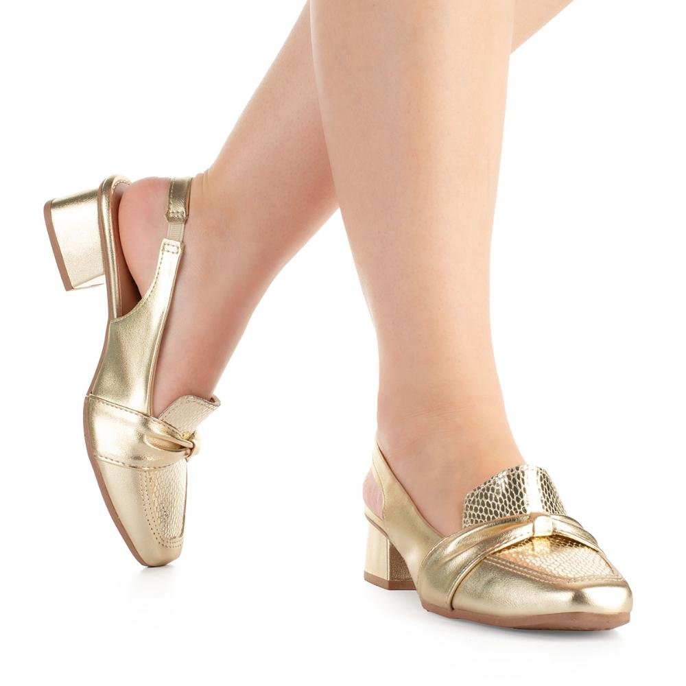 Sapato Mississipi de Salto Bloco MC702 Dourado 2