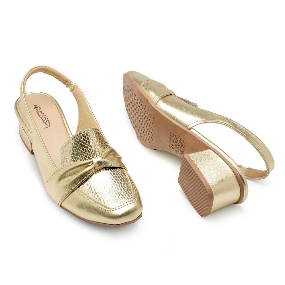 Sapato Mississipi de Salto Bloco MC702 Dourado 6
