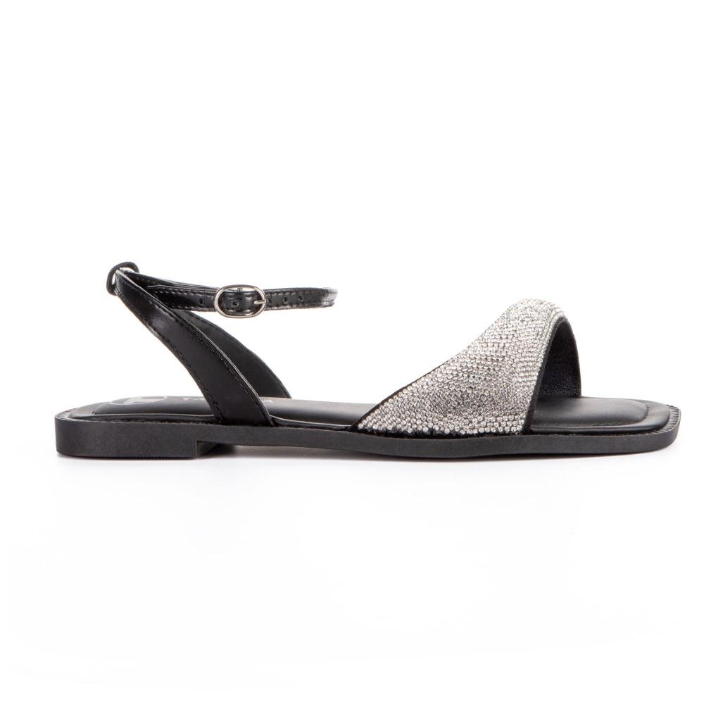 Sandália Tanara Rasteira Com Brilhos T8811 Preto 3
