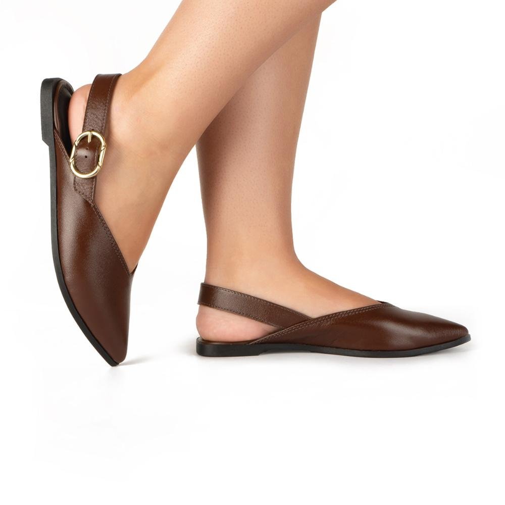 Sapatilha Tanara Slingback Em Couro T8941 Marrom 2
