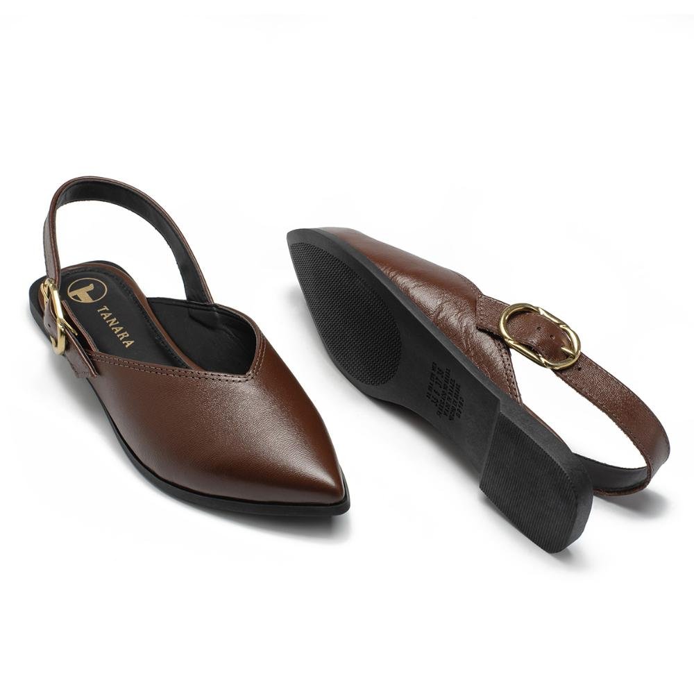 Sapatilha Tanara Slingback Em Couro T8941 Marrom 5