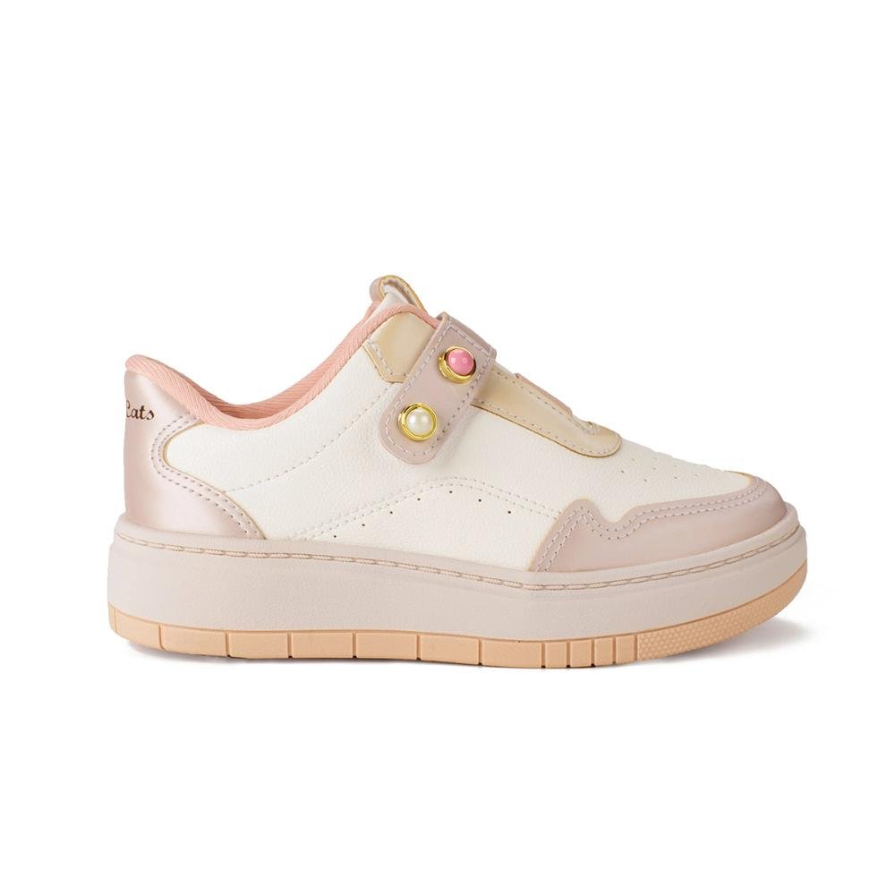 Tênis Pink Cats Infantil Casual V5181 Bege/Rosa 2