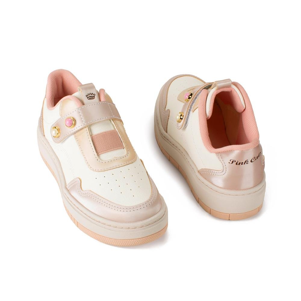 Tênis Pink Cats Infantil Casual V5181 Bege/Rosa 7