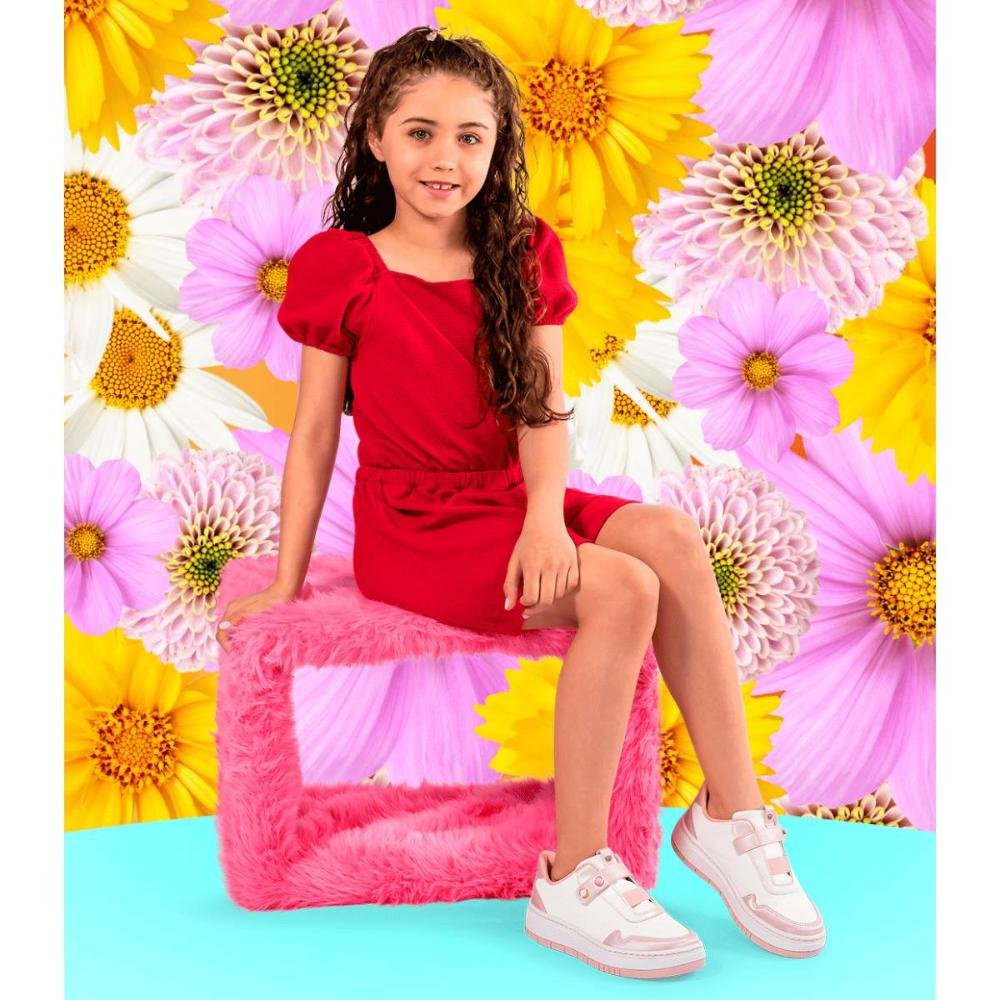 Tênis Pink Cats Infantil Casual V5181 Bege/Rosa 8