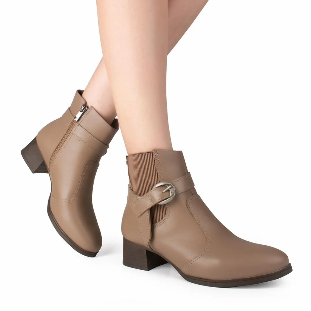 Bota Dakota de Cano Curto Em Couro Feminina DA962 Marrom Claro 2