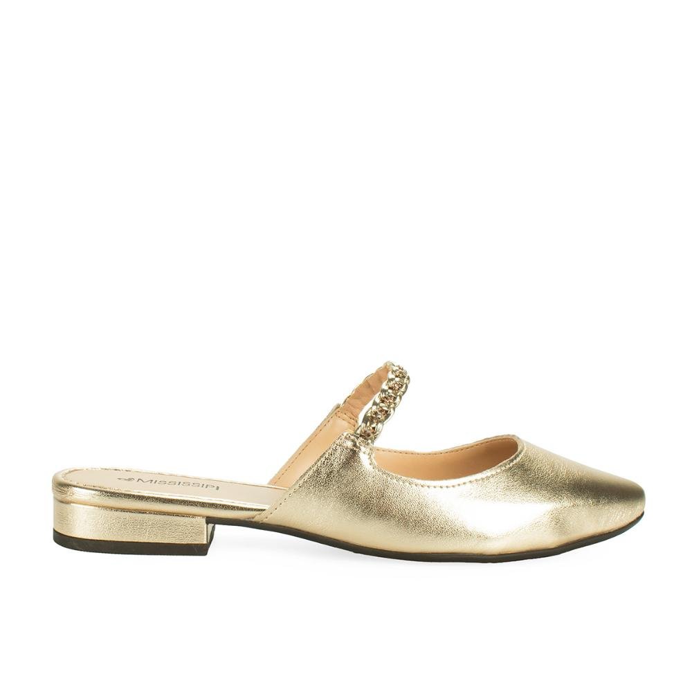 Mule Mississipi de Salto Baixo Metalizado Feminina ME592 Dourado 3