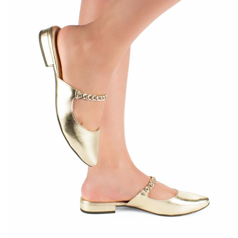 Mule Mississipi de Salto Baixo Metalizado Feminina ME592 Dourado 2
