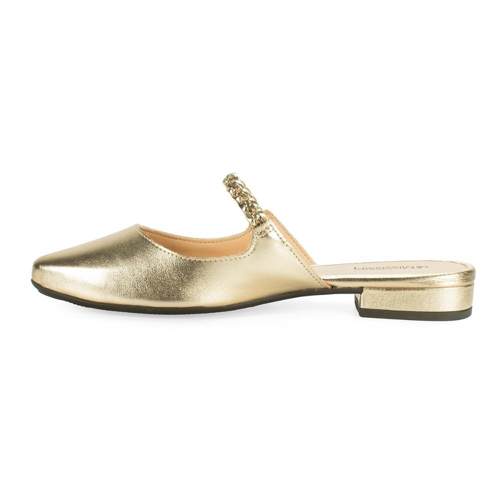 Mule Mississipi de Salto Baixo Metalizado Feminina ME592 Dourado 4
