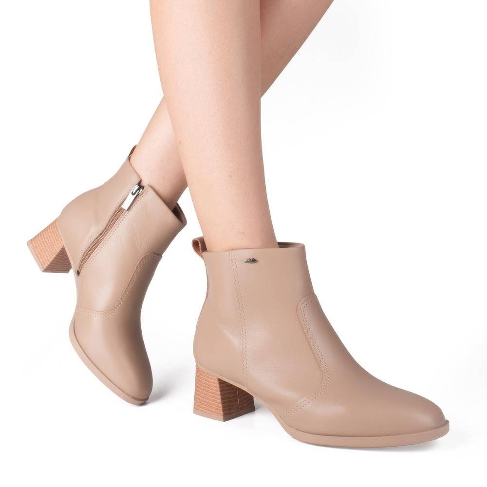 Bota Dakota de Cano Curto Em Couro Feminina D0372 Bege 2