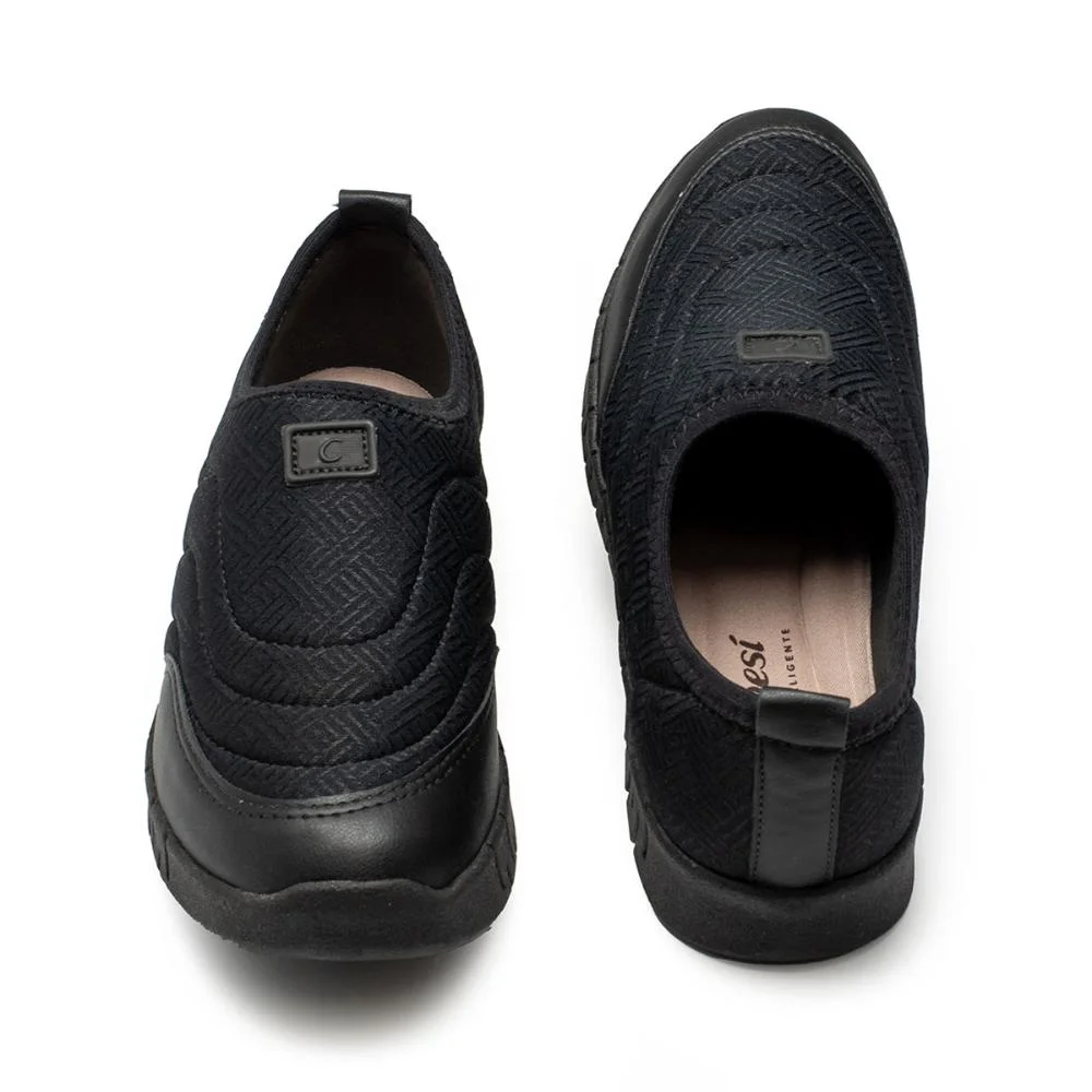 Tênis Campesí Casual de Calce Fácil Marinho Feminino CP601 Preto 5