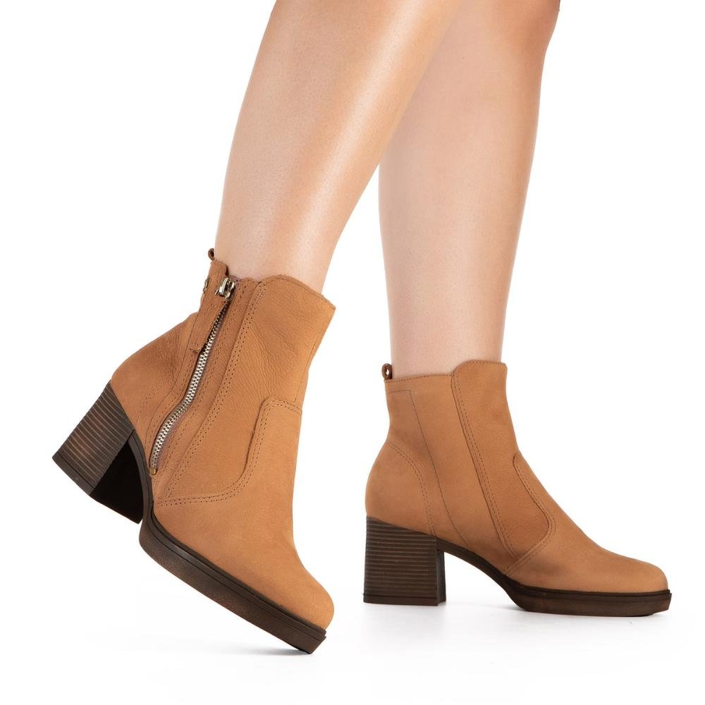 Bota Dakota de Cano Curto Em Couro Feminina D0351 Caramelo 2