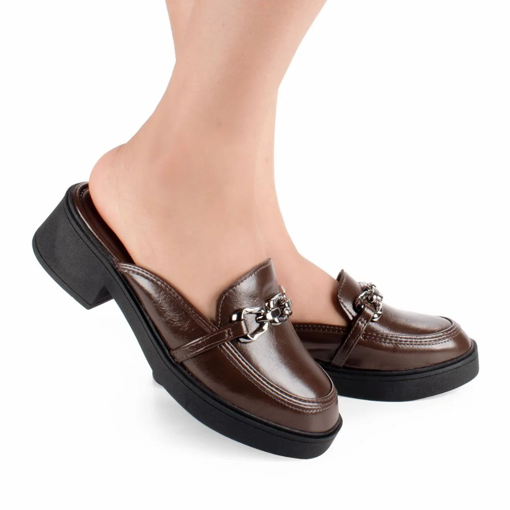 Mule Mississipi de Salto Bloco Feminina ME462 Marrom 2