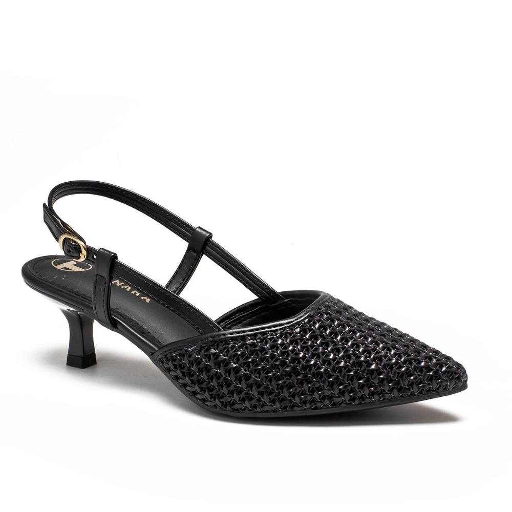 Scarpin Tanara de Salto Baixo Em Couro Feminino T8851 Preto 1