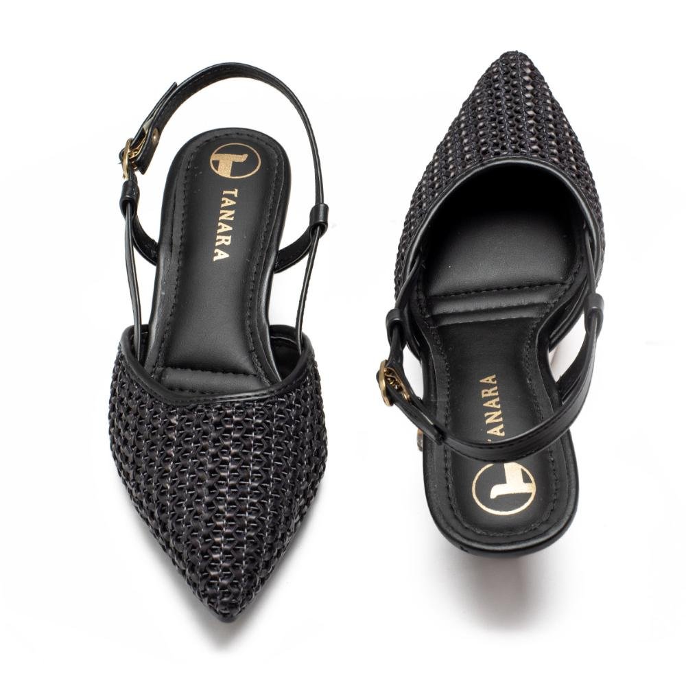 Scarpin Tanara de Salto Baixo Em Couro Feminino T8851 Preto 5