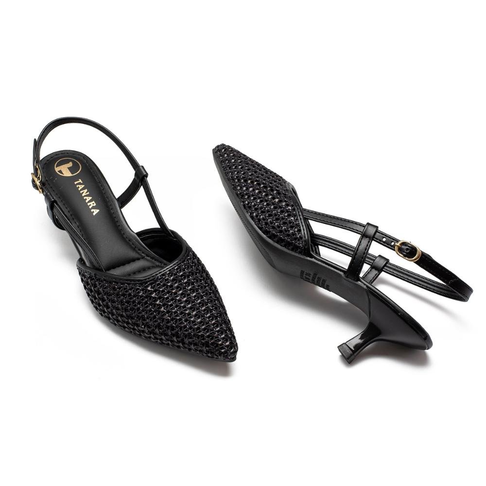 Scarpin Tanara de Salto Baixo Em Couro Feminino T8851 Preto 6