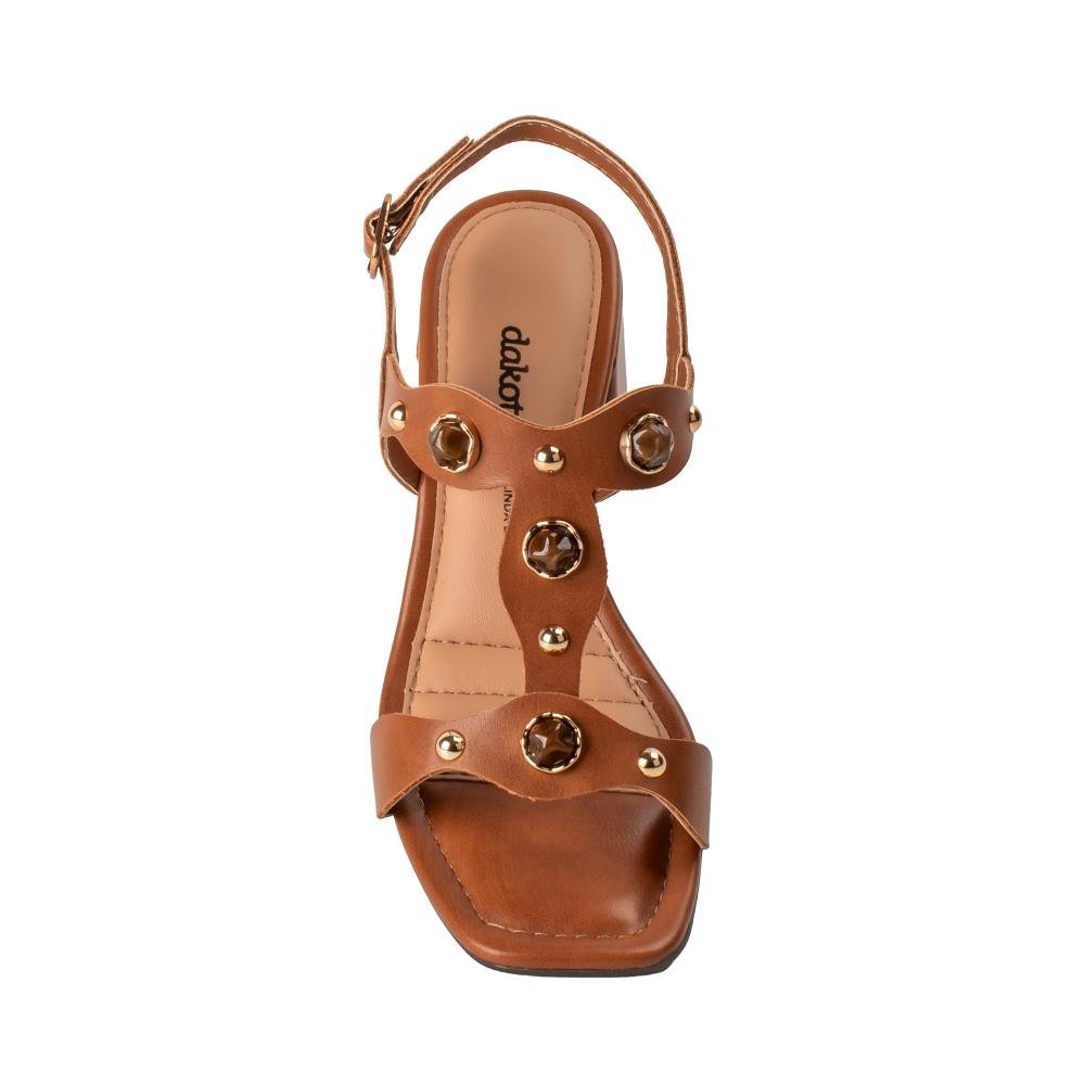 Sandália Dakota de Salto Bloco Feminina Y9581 Caramelo 6