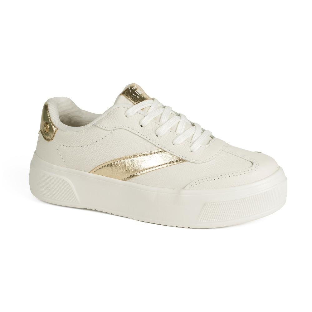 Tênis Kolosh Casual Flatform Em Couro Feminino C3542A Branco/Dourado 3