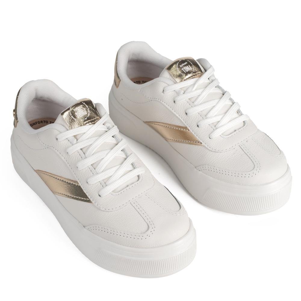 Tênis Kolosh Casual Flatform Em Couro Feminino C3542A Branco/Dourado 6
