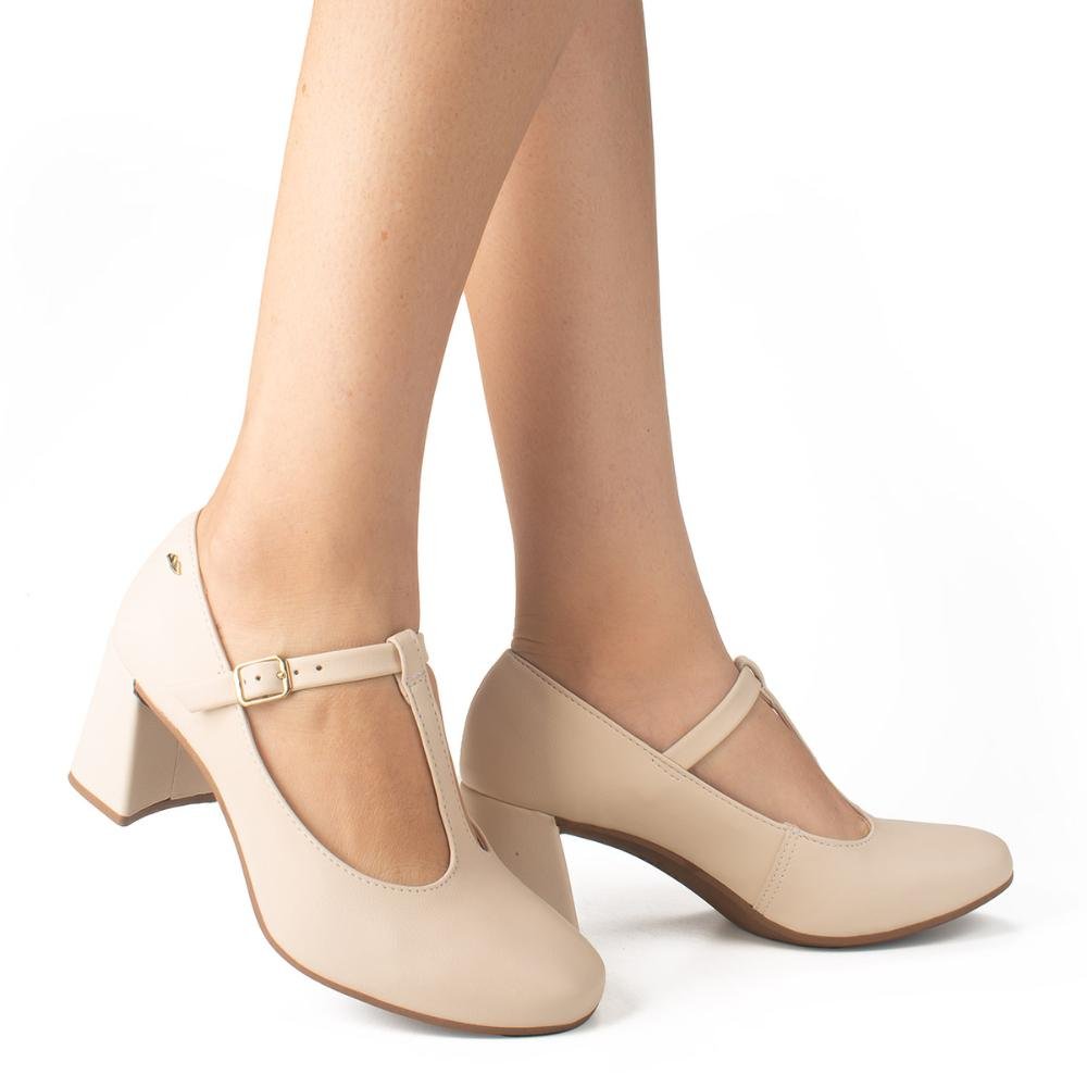 Sapato Dakota de Salto Bloco Feminino G9731 Bege Claro 2