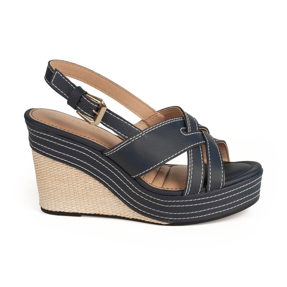 Sandália Tanara Anabela Feminina T9201 Azul Marinho 3