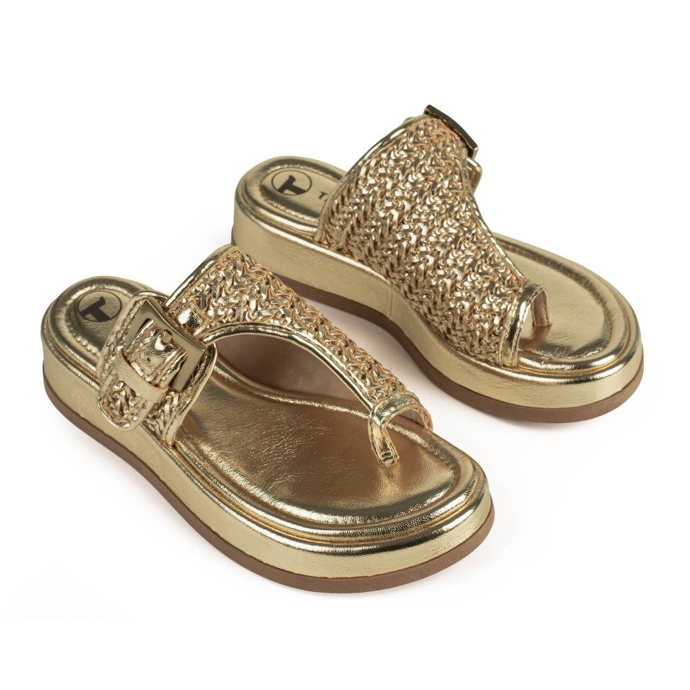 Tamanco Tanara Flatform Feminina T9221 Metalizado/Ouro 6