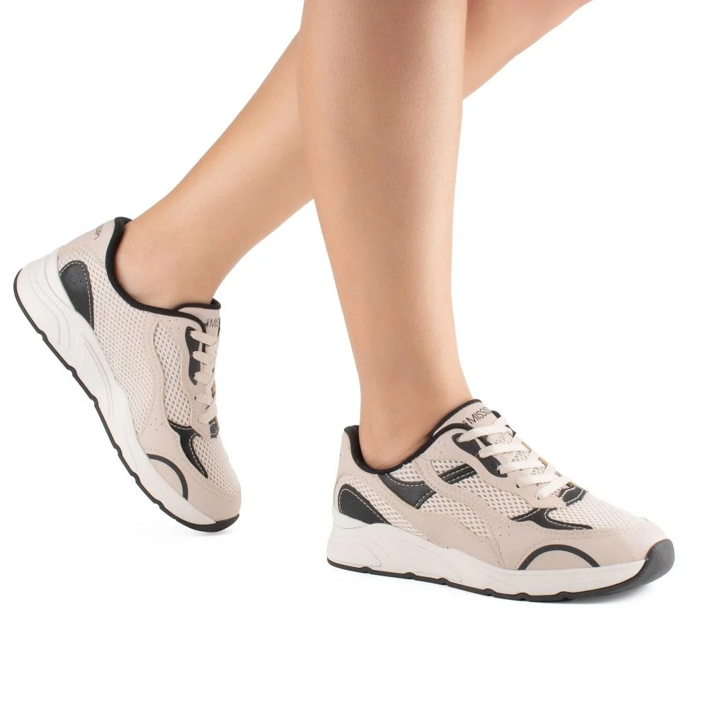 Tênis Mississipi Jogging Feminino MF592 Bege/Preto 2