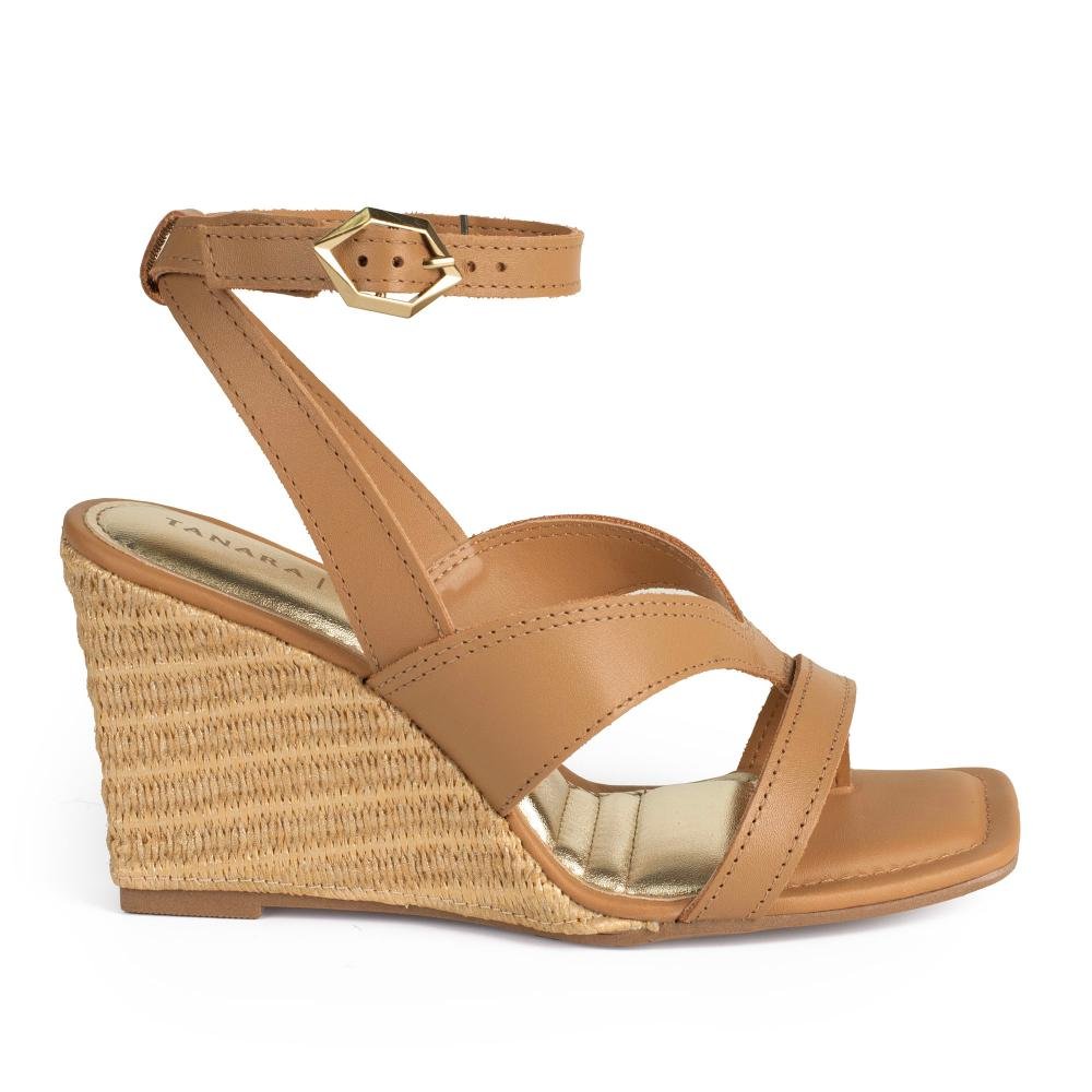 Sandália Tanara Anabela Em Couro Feminina T9312 Caramelo 3