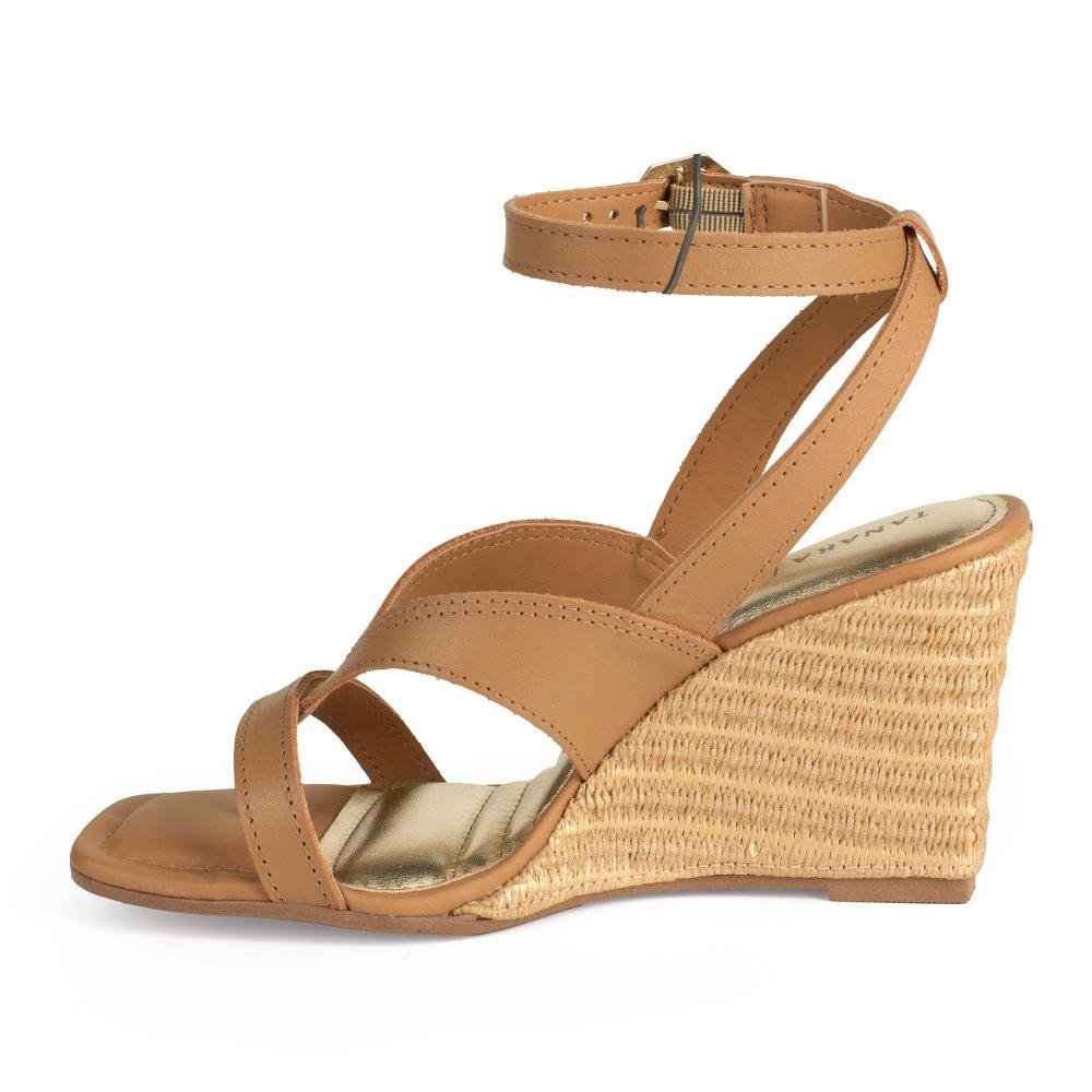 Sandália Tanara Anabela Em Couro Feminina T9312 Caramelo 4