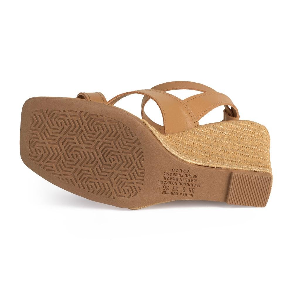 Sandália Tanara Anabela Em Couro Feminina T9312 Caramelo 5