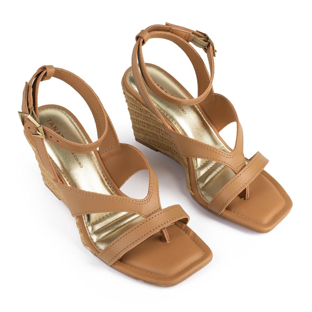 Sandália Tanara Anabela Em Couro Feminina T9312 Caramelo 6