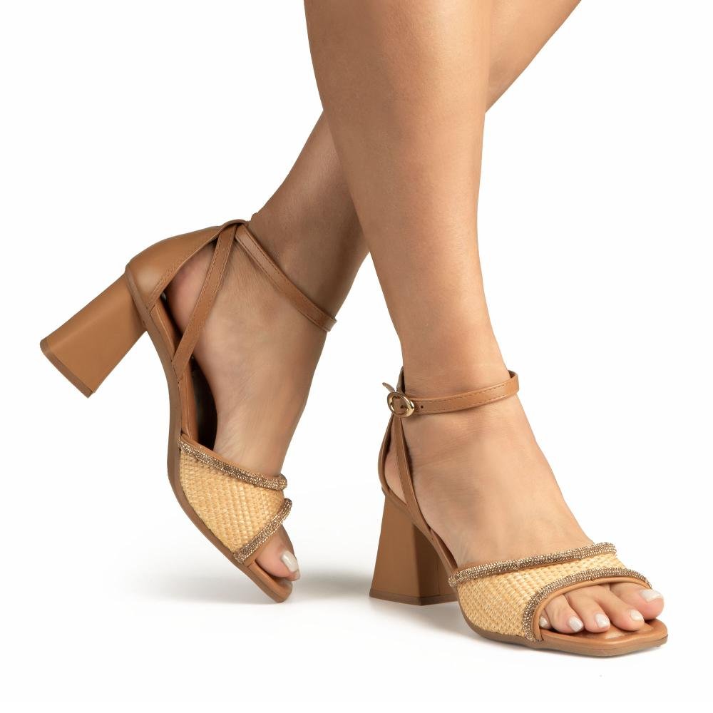 Sandália Tanara de Salto Bloco Feminina T9353 Caramelo 2