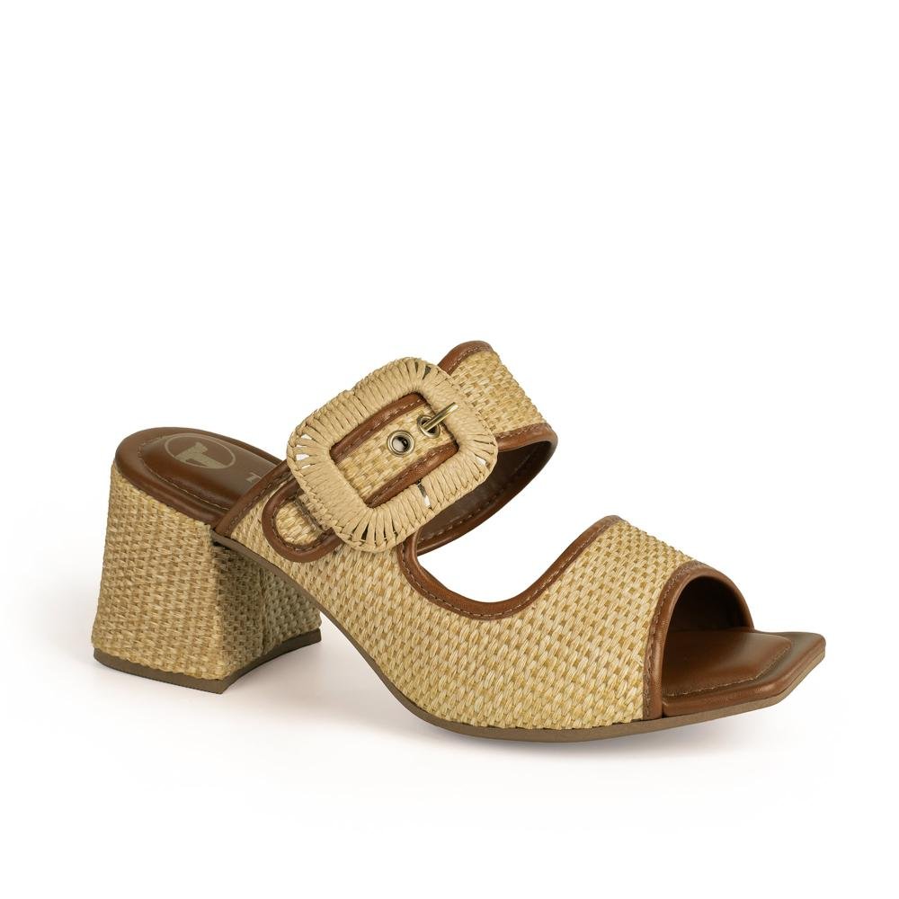 Tamanco Tanara de Salto Bloco Feminina T9244 Caramelo 1