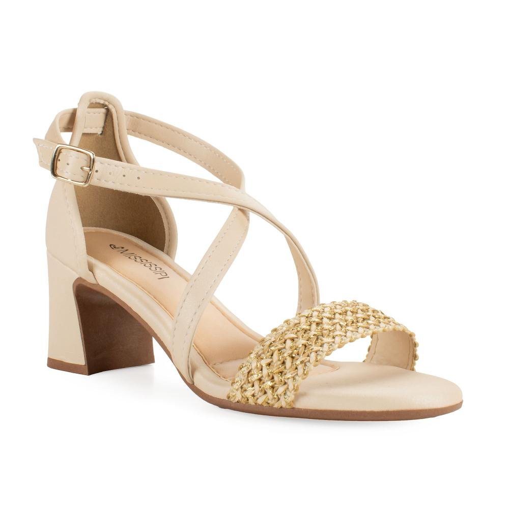 Sandália Mississipi de Salto Bloco Feminina MF942 Bege 1