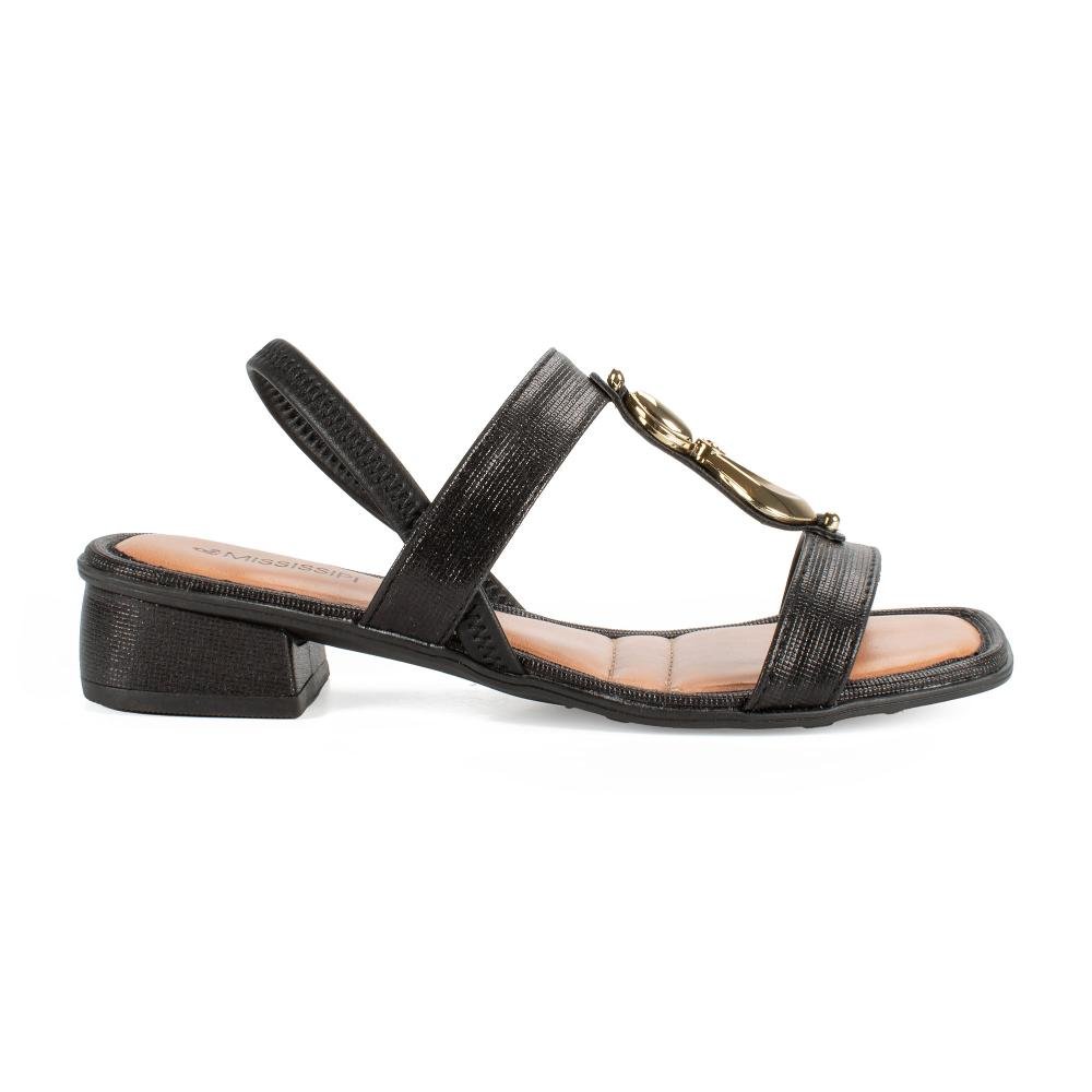 Sandália Mississipi de Salto Bloco Metalizada Feminina MF893 Preto 3