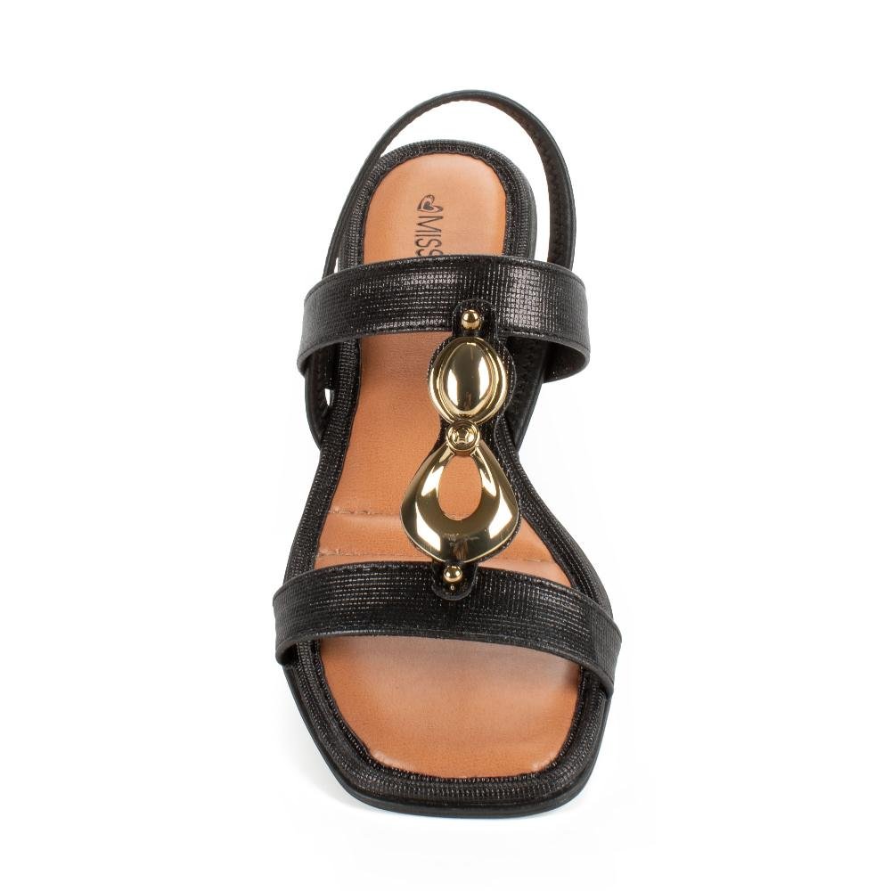 Sandália Mississipi de Salto Bloco Metalizada Feminina MF893 Preto 6