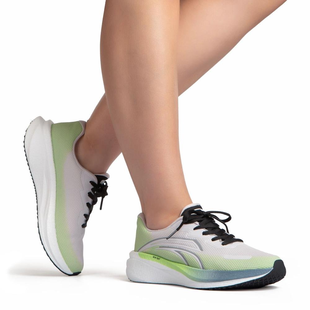 Tênis Kolosh Esportivo Feminino E0603 Cinza Claro/Verde 2