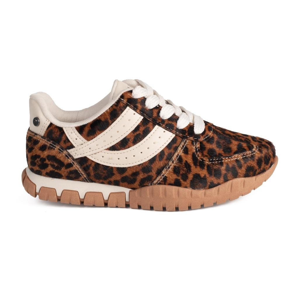 Tênis Tanara Jogging Em Couro Animal Print Feminino T9321 Animal Print