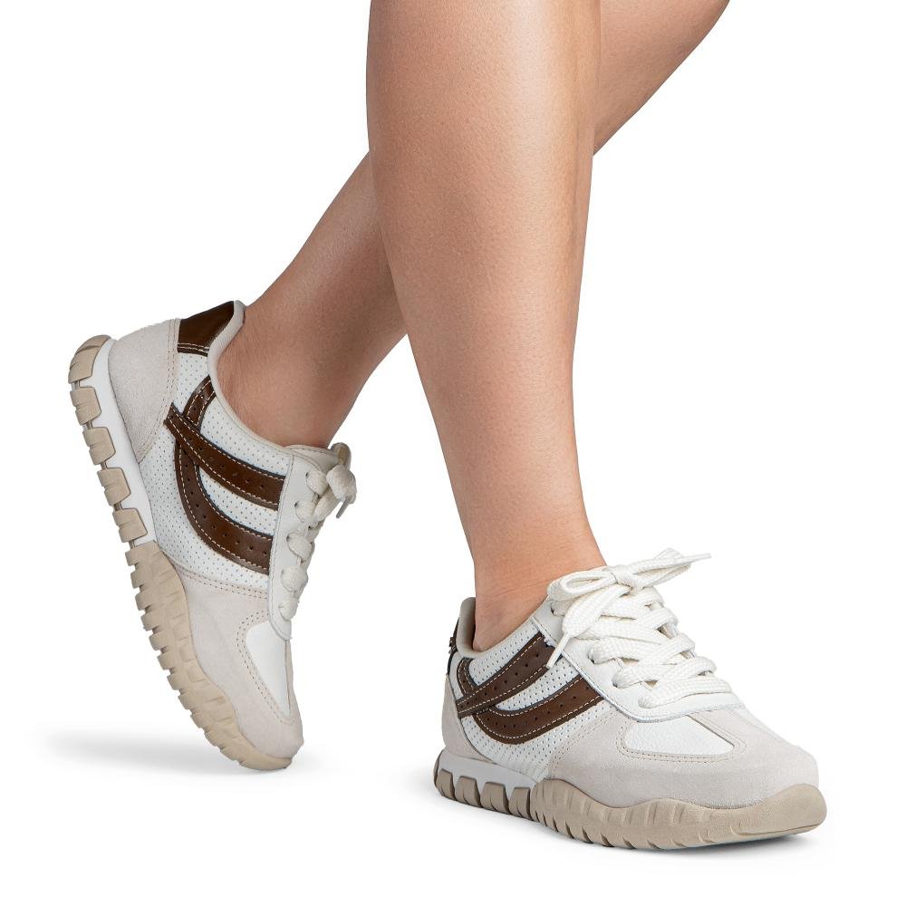 Tênis Tanara Jogging Em Couro Animal Print Feminino T9321 Bege 2