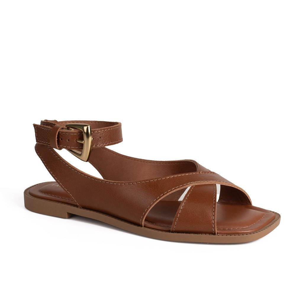 Sandália Tanara Rasteira Em Couro Feminina T9173