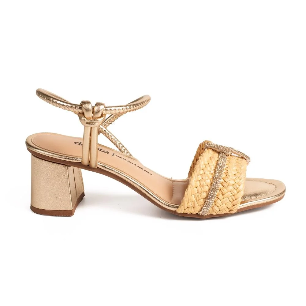 Sandália Dakota de Salto Bloco Metalizada Feminina Y9743 Dourado/Bege 3