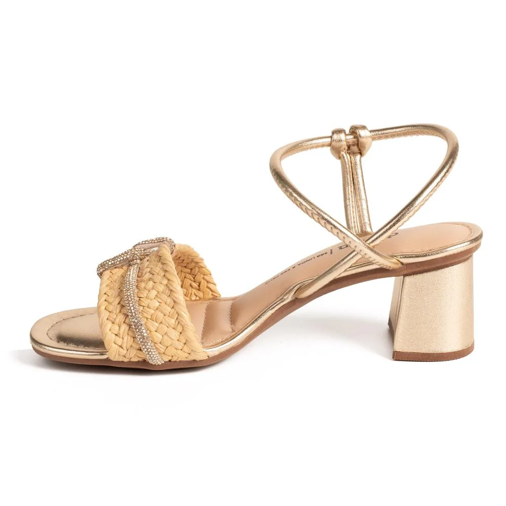 Sandália Dakota de Salto Bloco Metalizada Feminina Y9743 Dourado/Bege 4