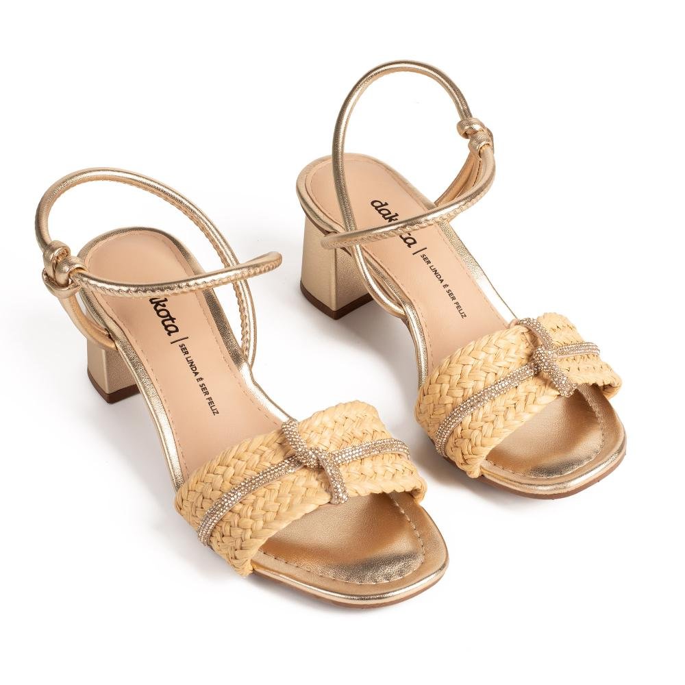 Sandália Dakota de Salto Bloco Metalizada Feminina Y9743 Dourado/Bege 6